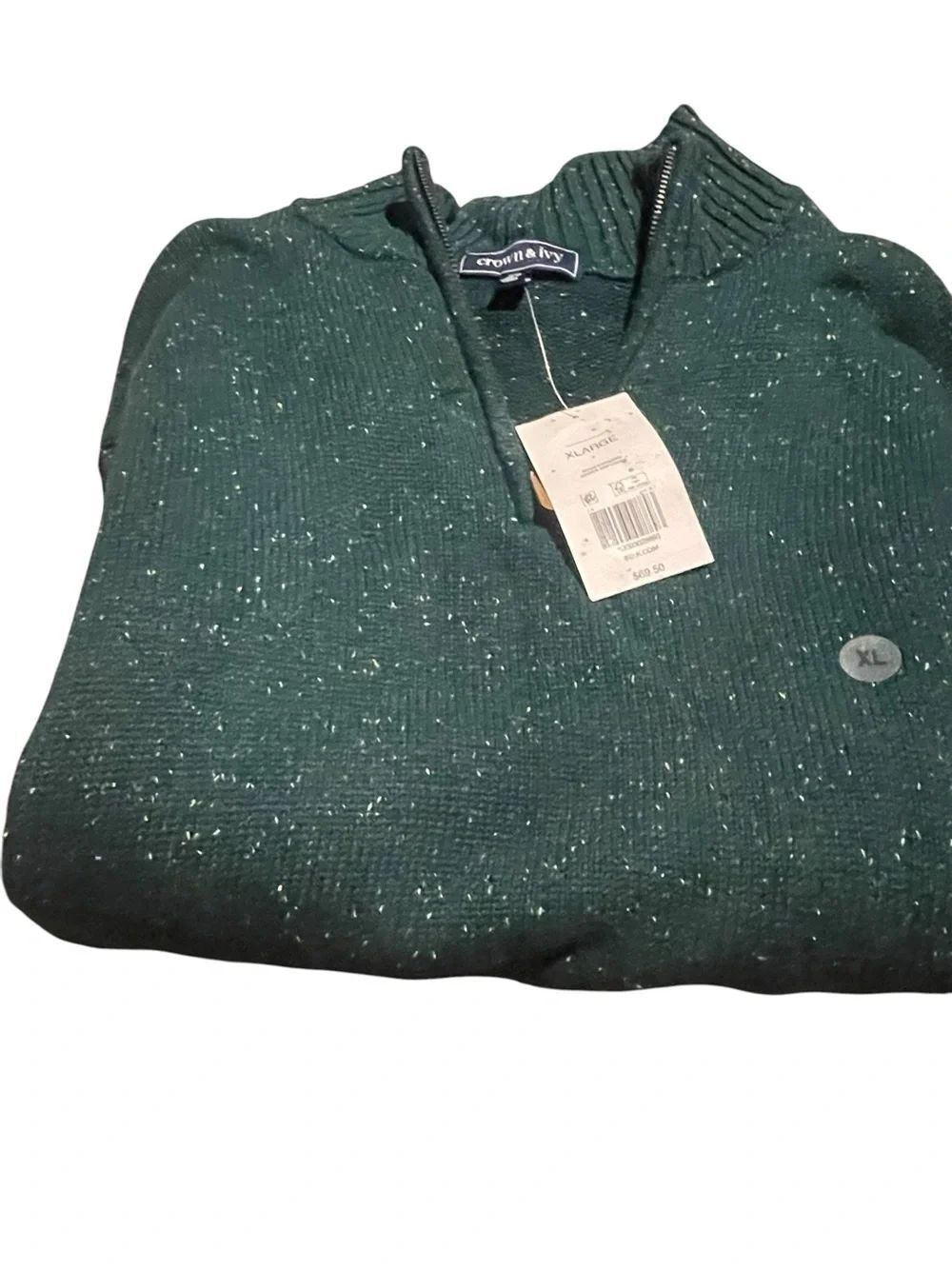 Crown & Ivy Men's Dark Green Speckled Quarter-Zip Sweater - XL new with tags